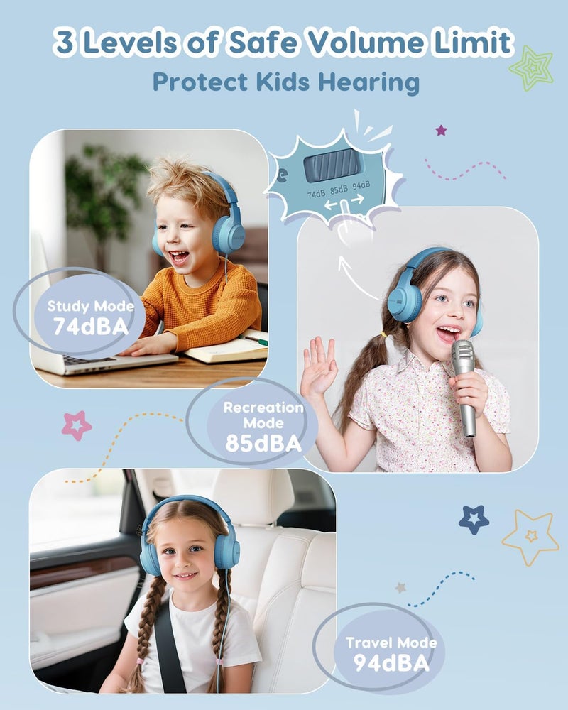 awatrue Kids Headphones, 74/85/94dB Volume Limiter, Foldable Wired Over Ear Headphones for Travel, 3.5mm Jack, Toddler Headphones for School, Chromebook, iPad, Tablet, Green - Image 2